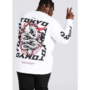 Boohoo MAN White Tokyo RED Dragon Long Sleeve Tee NWOT 4XL
